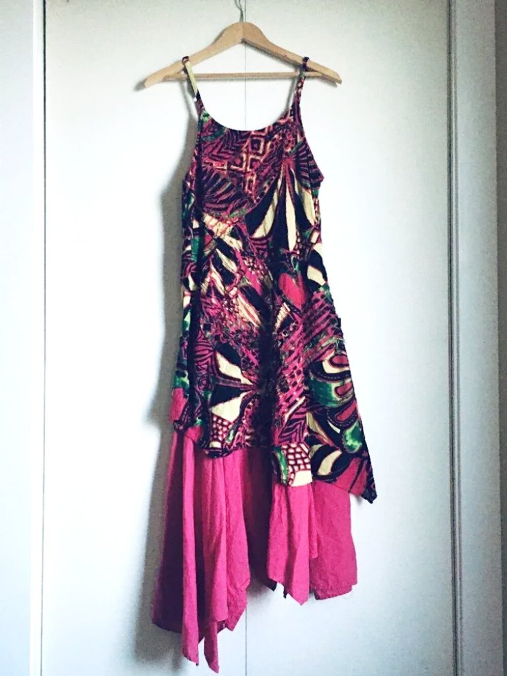 Pink Batik Fairy Grunge Maxi Dress Handkerchief Hem Two Layer Size - Small
